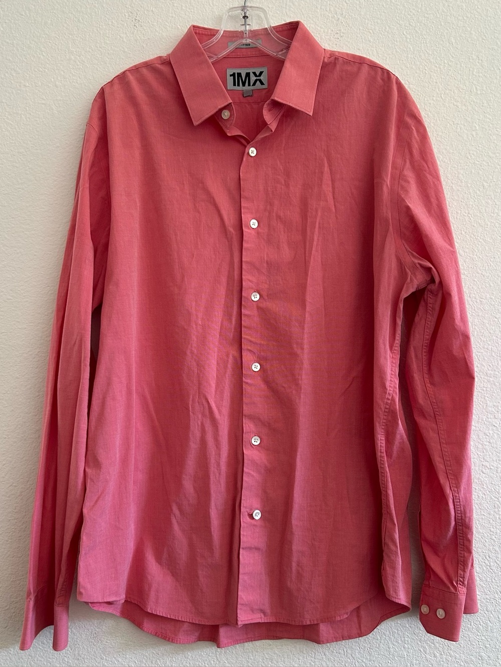 Express Men's Coral-Pink Cotton Blend Long Sleeve Button-Down Shirt